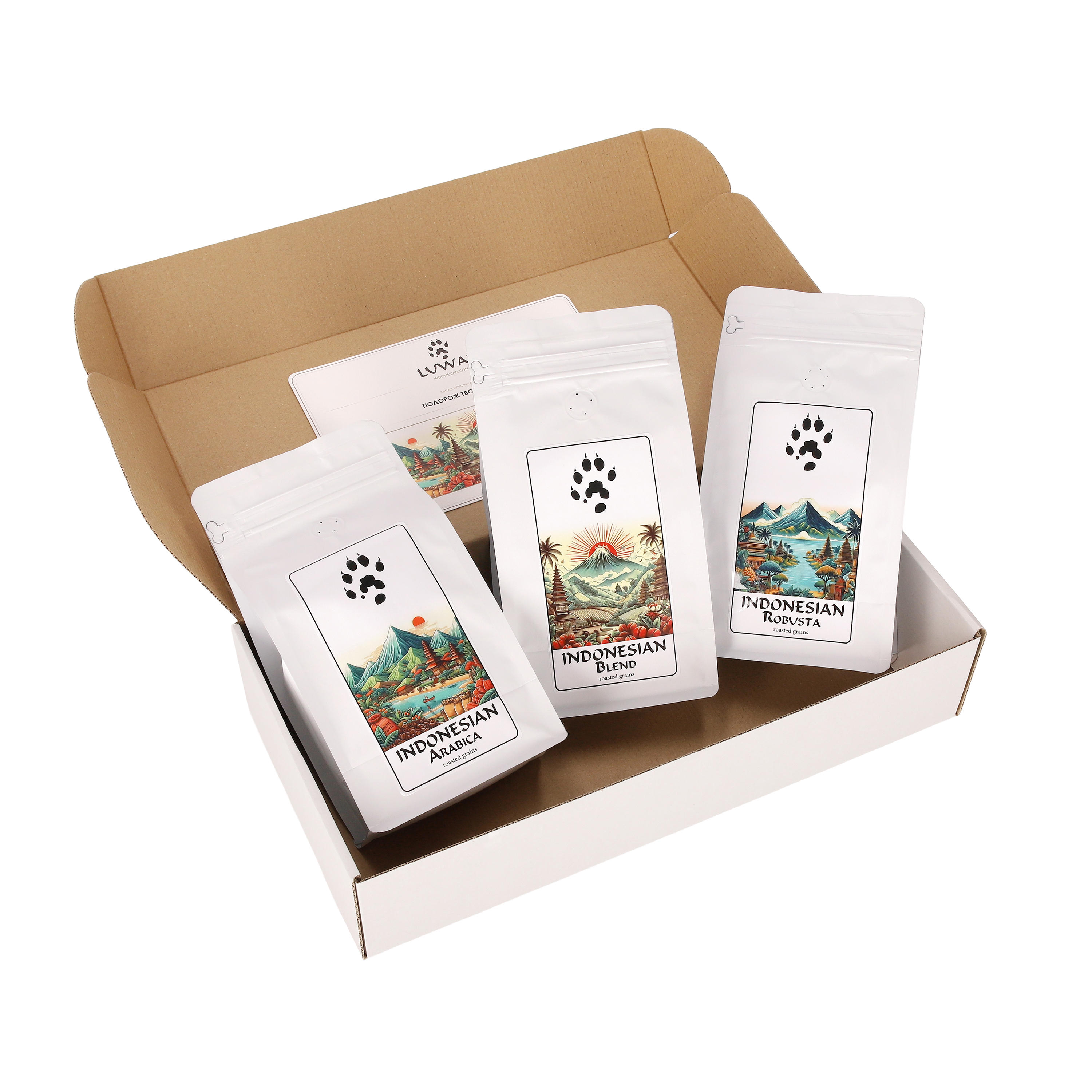 Дегустаційний подарунковий набір LUWAK — Arabica, Blend і Robusta по 400 г