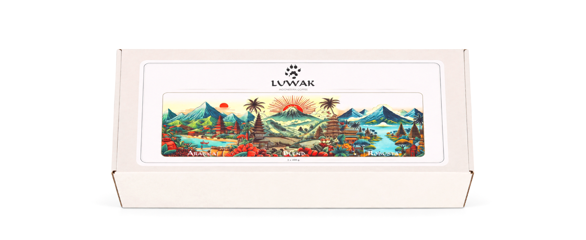Подарунковий набір кави LUWAK «Три смаки Індонезії» — арабіка, бленд і робуста, 3 × 400 г